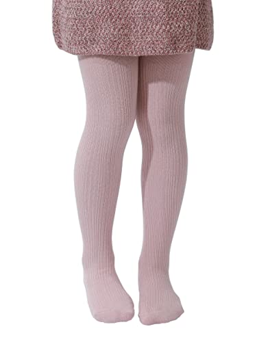 Image of Paralinda Girls' Cotton Tights - Toddler Cable Knit Footed Tights (Pattern A Pink 5-6Y)