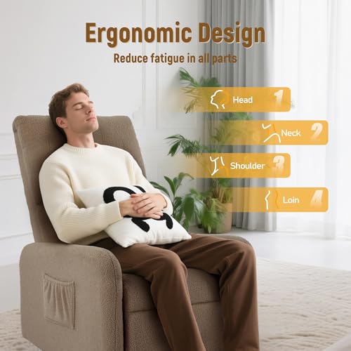 Image of Korser 360 Rocking Chair, Nursery Rocker Chair with Side Pockets, Glider Nursing Chair with Steel Structure Base, Small Chair for Small Spaces, Sherpa Swivel Accent Chairs for Living Room, Nursing