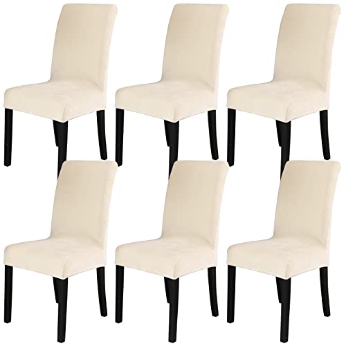 MIFXIN Dining Chair Covers 6 Pack Velvet Stretch Kitchen Chair Slipcover Elastic Spandex Washable Chair Furniture Protector Seat Cover for Dining Room Home Hotel Decor (Beige)
