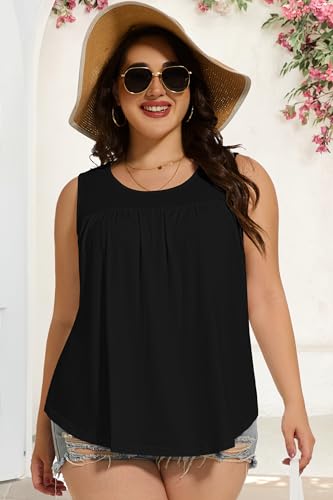 Women Plus Size Tank Top Casual Summer Tops Loose Fit Sleeveless T Shirts Trendy Crewneck Tunic Tees4