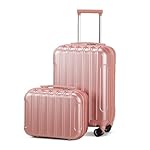 Karl home Carry On Luggage Set of 2, PC+ABS Hardside Expandable Suitcase with Mini Cosmetic Case, 2 Piece Hardshell Luggage Sets with TSA Lock ＆ Spinner Wheels for Travelling, Rose Gold