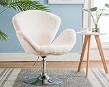 White Makeup Vanity Chair, Cute Furry Home Office Chair with Wheels Arms, Fluffy Swivel Accent Chair...