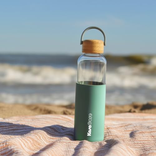 Image of Borosilicate Glass Water Bottle 500 ml | Leakproof Bamboo Lid & Silicone Sleeve | BPA Free Reusable Drinking Bottle for Office, Gym, Travel & Daily Use