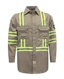BOCOMAL FR Shirts Hi Vis/High Visibility Flame Resistant/Fire Retardant Shirt 7oz Khaki FR Shirts fo