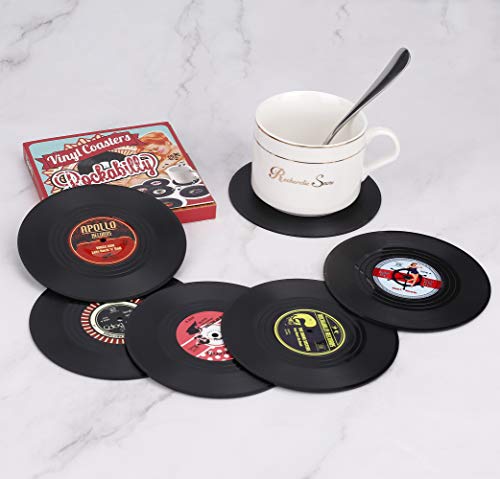 MengH-SHOP Posavasos de Vinilo Redondo Coasters Retro Grabar Originales Cup Mat para Bebidas frías Calientes Café Vasos… - Imagen 3