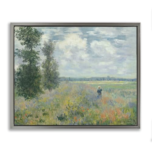 'Lone Person Floral Blossom Meadow Quaint Scene'| Floating Frame Canvas Art