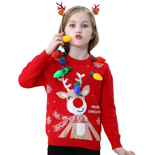 Image of Light Up Ugly Christmas Sweater Kids Girls Boys Snowman Reindeer Xmas Holiday LED Pullover Sweater 2-9 Yeas Old
