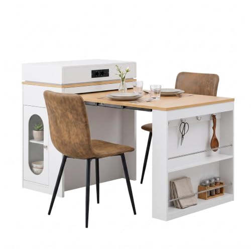 Juego de comedor para pisos pequeños con mesa extensible blanca y 2 sillas 2