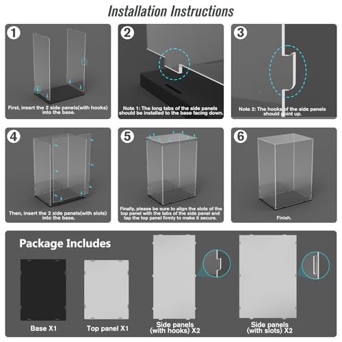 Image of Choowin Acrylic Display Case for Zimomo Display for Labubu Display, 24 inch Tall Assemble Dustproof Display Box, Thickened Large Clear Display Cases for Collectibles Figures Dolls (Black Base)