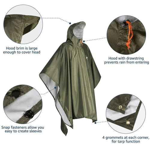 3 In 1 Multi-use Heavy Duty Rain Poncho for Backpacking Waterproof Lightweight Adult Camping Raincoat for Men Women2