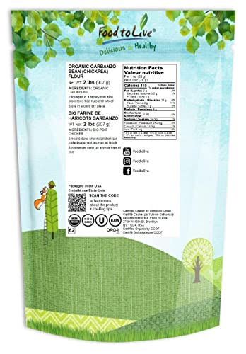 image for Food to Live Organic Garbanzo Bean Flour, 2 Pounds - Non-GMO Chickpea 