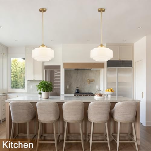 Milk Glass Pendant Light 14” School House Lighting Fixtures Gold Chandelier by Zyzwmb - Used condition - Image 3