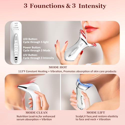 Image of 5 Color Neck Face Massager -Water Resistant Facial Massager Tool for Skin Care at Home, Vibrating Face Massager Sculptor with 5 Red Light Beauty Device