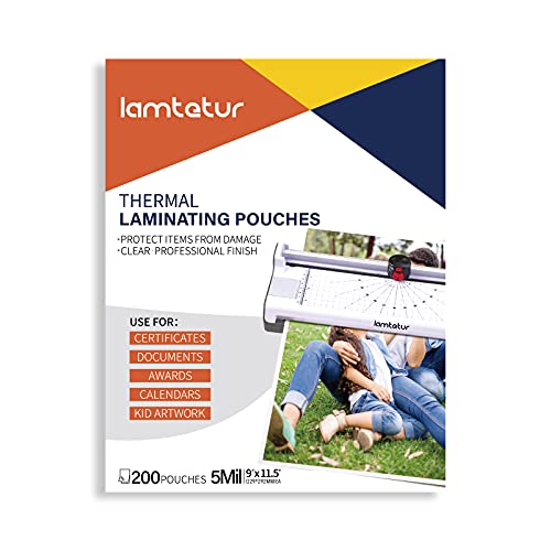Image of Lamtetur Thermal Laminating Pouches 9 inchx11.5 inch Inches 5mil 200Pcs Letter Size | Hold 8.5 x 11,Hot Laminate Films, Clear Laminator Papers, Lamination Sheet for certificates, sign,artwork, bank card, ID card