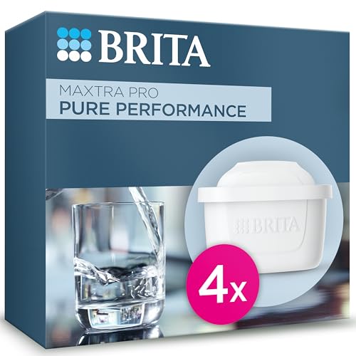 BRITA MAXTRA PRO Pure Performance Water Filter Cartridge – 4 Pack – Original BRITA Refill reducing impurities, Chlorine, PFAS, pesticides and limescale for tap Water with Better Taste