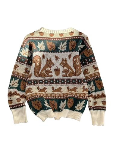 WDIRARA Women's Cute Pattern Long Sleeve Sweater Crew Neck Pullover Knitted Tops2