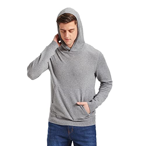 Greenmount Cashmere Sweater For Men Essential Base Hoodie Long Sleeve Pullover Sweater With Pocket (Lightgrey) #TOP5