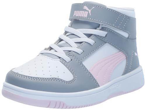 PUMA Tenis Rebound Layup Mid Hook and Loop para niños, Puma Blanco-gris Niebla-Whisp of Pink, 10.5 Little Kid