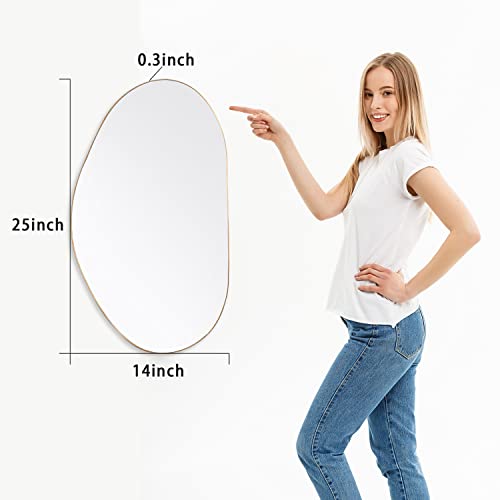 Senmaxliving Mirror Wall-Mounted Mirror Modern Irregular Decorative Mirror Hanging Mirror Metal Framed, Best For Bathroom, Washroom, Bedroom, Living Room Horizontal Or Vertical,25" X 14" #TOP1