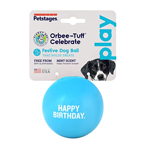 Planet Dog Orbee-Tuff Happy Birthday Ball Blue Treat-Dispensing Dog Toy #TOP6