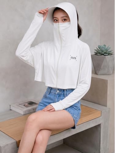 Image of Celary Women Sun Protection Hoodie Jacket with Face Cover |Korean UV Jacket|Extra Lightweight Full Sleeve UV Protection Hooded Shrug for Daily Wear |Pollution-UPF 50+ Protection