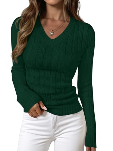 PRETTYGARDEN V Neck Cable Knit Sweaters for Women...