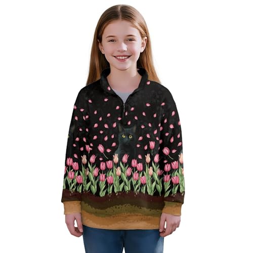 Image of AmzPrint Girls Graphic Quarter Zip Coat Long Sleeve Lightweight Oversized Athletic Running Hoodies For Kids Teen Girls