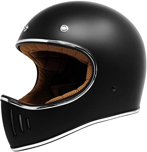GDM Rebel Vintage Motorcycle Helmet Retro Full Face (Matte Black, Large)
