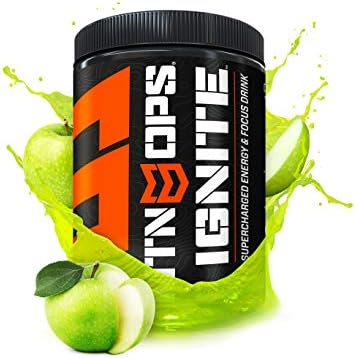 MTN OPS Ignite Supercharged Energy Drink Mix 45-Serving Tub, Green Apple