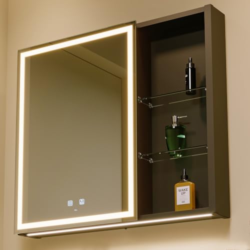 KWW LED Ilumina el Botiquín del Baño, con Espejo, Temperatura de Color Ajustable, luz Antiniebla, Enchufe y USB, Fácil de Instalar, Botiquín Montado en La Pared (70l x 75.2an cm)