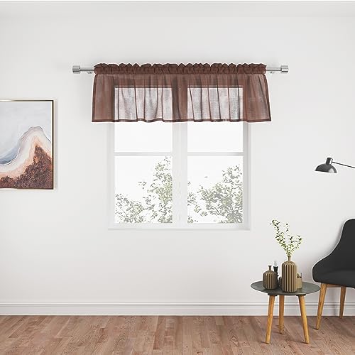 Cantonnière marron voilage texturé lin de qualité supérieure pour décoration de chambre