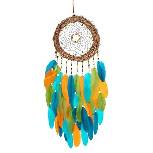 Large Dream Catchers – Goose Feather with Natural Rattan, Handmade Dreamcatcher for Bedroom Wall Dorm Decor – HOLSM-III