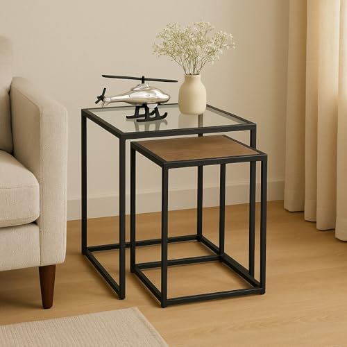 ROCKRAIN Nesting Side Tables: Modern Glass & Metal Space-Saving Tables