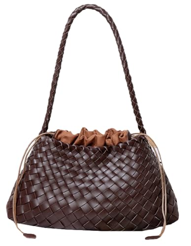 Woven Hobo Bags for Women Suede Woven Tote Bag Trendy Bucket Purse Underarm Shoulder Bag Vintage Handbag Retro Clutch Purses