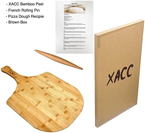 Xacc Wooden Bamboo Pizza Peel 14" with Rolling Pin | Bamboo Pizza Paddle Board for Serving Pizza, Bread, Fruit and Cheese