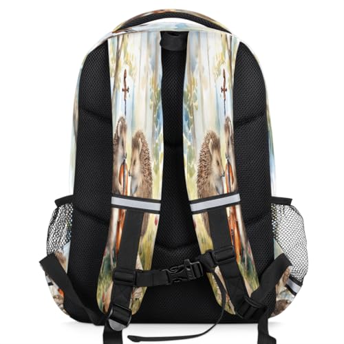 Watercolor Hedgehogs Guitar Backpack with Chest Strap Reflective Lightweight Travel Hiking Backpack for Men Women Waterproof Daypack Back Pack for Commute Camping4