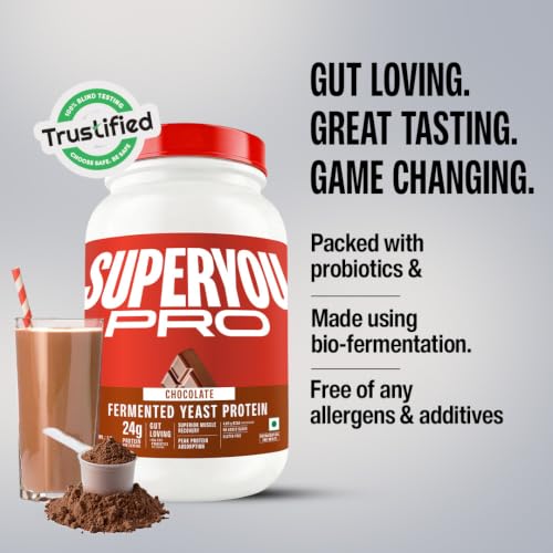 Image of Superyou Pro Fermented Yeast Protein Isolate 1kg | 24g Protein| Chocolate | Higher Absorption than Plant Protein | Superior Muscle Recovery | Gut Friendly | Vegan Protein | PDCAAS of 1