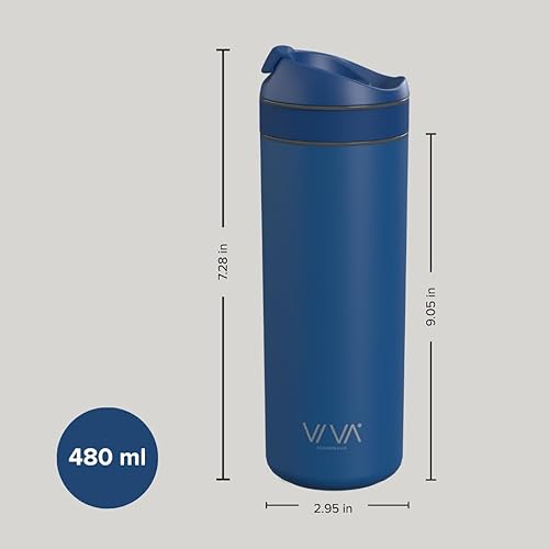 Miniatura 2 de VIVA Recharge - Taza de té y café aislada azul y cafetera de prensa francesa de viaje, 16 onzas, prepara y bebe de la misma taza de café sobre la