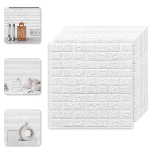 uyoyous 10Pcs 3D Wall Panels Peel and Stick - Self Adhesive White Wallpaper, 30\"x30\" Modern DIY Wall Paneling for Home Decor, Waterproof & Easy to Install