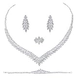 Jorsnovs 4pcs Formal Indian Bridal Jewelry Cubic Zirconia Bridesmaid Necklace and Earrings Bracelet