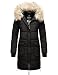 MARIKOO Damen Winter-Mantel Steppmantel Oversized mit abnehmbarem Kunstfell Chaskaa Black Gr. M