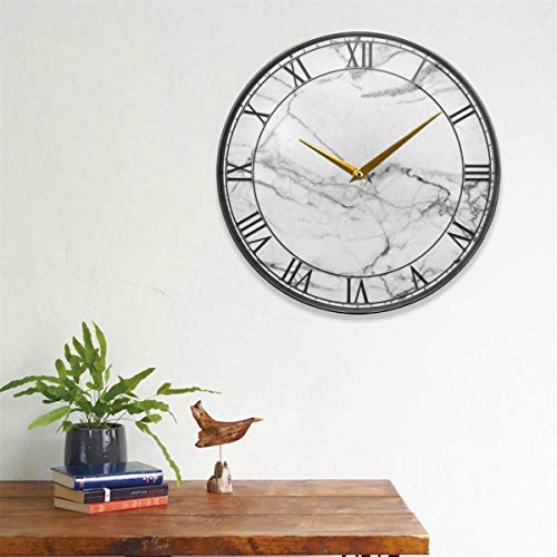 Vvfelixl G44059218P401C436S808 Marble Silent White Mable Texure Large Wall Clock Battery Operated Silent 12 Inch Round Mute Quiet Desk Clock Decoration Home Decor Living Room Modern thumb #2