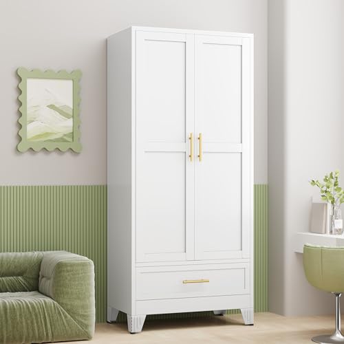 Image of GAIOUS Metal Armoire Wardrobe Closet Cabinet with 2 Doors and Drawer, 71 inch