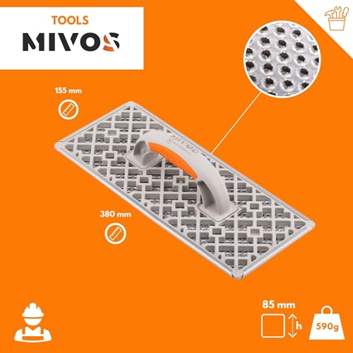 MIVOS Schleifbrett - Raspelbrett für Styropor - Reibebrett mit verzinktem Stahlblech-Raspelbelag - 380 x 155 mm - Egalisierungsbrett - Schleifer - Handschleifer