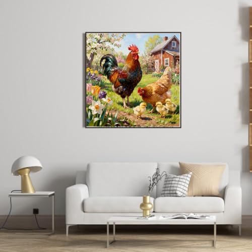 Image of KYOQFVN Farm Counted Cross Stitch Kits for Adults, Rooster Stamped Cross Stitch Kits, Needlepoint Cross-Stitch Patterns Embroidery Kits Arts and Crafts for Home Decor 14x14Inch