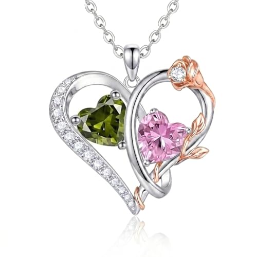 TIGER RIDER Rose Birthstone Necklace with August & October Pendant