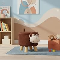 Wooden Animal Stool - 30cm Monkey Design, Plush Faux Fur Seat with Removable Washable Cover, Child-Safe Durable Wooden Frame, Decorative Chair for Kids, Lightweight and Easy to Move