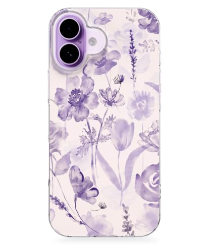 Feams for iPhone 17 Case [Compatible with Magsafe] Slim Shockproof Protective TPU Phone Cover for iPhone 17 6.3" Women Girls, Purple Watercolor Flower
