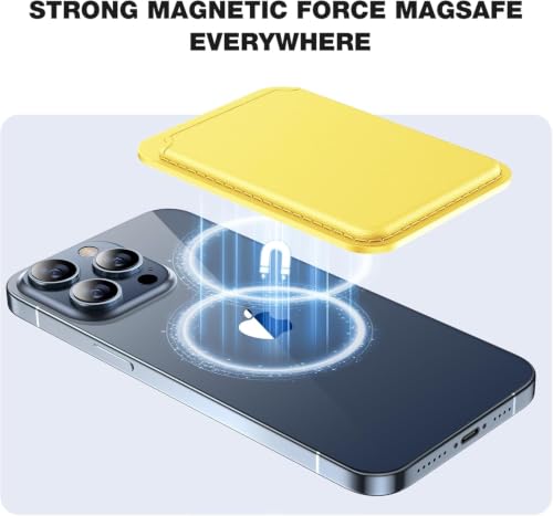 Image of MIDOS Magnetic Card Wallet Holder Designed for MagSafe Compatible with iphone16, iPhone 15, iPhone 14, iPhone 13, iPhone 12 iPhone 17 Series Models (Lemon Yellow)