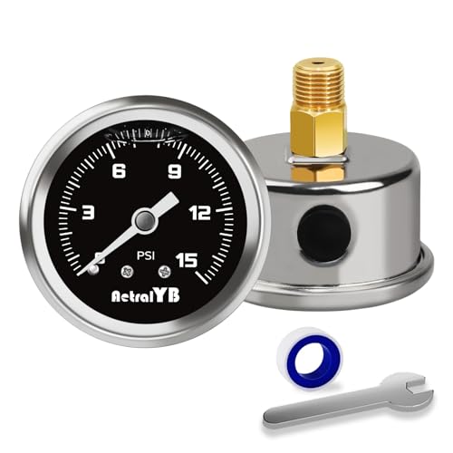 AetralYB 0-15Psi Inline Fuel Pressure Gauge,1-1/2
